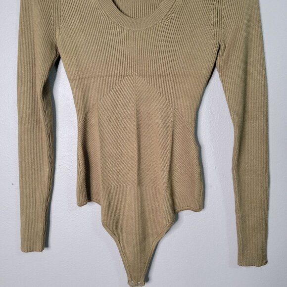 Abercrombie & Fitch Women's L Scoop Neck Rib Knit Bodysuit Olive Green Long Slee - Picture 6 of 6